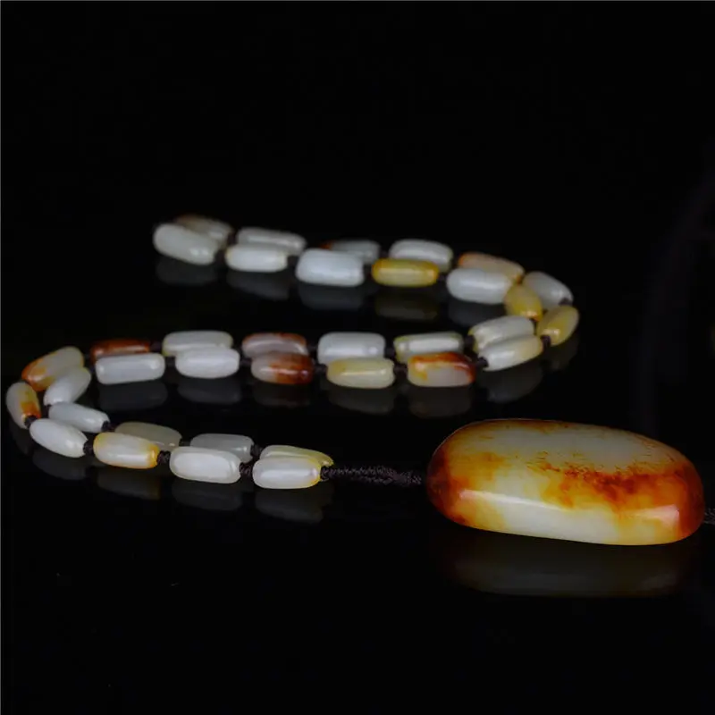 Hetian Jade Pebble Necklace Original Leather Rough Stone Pendant Sweater Chain