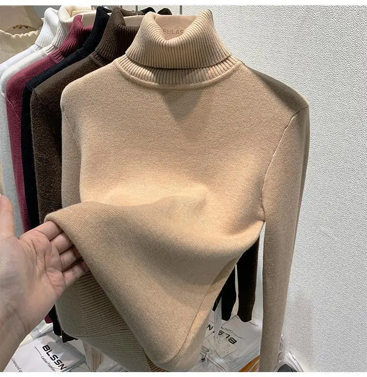 2025 New Thicken High Collar Pullover Women's Sweater Top Winter Warm and Soft Solid Color Inner Wear Bottoming Shirt