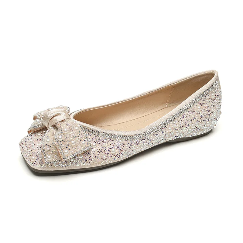 Gorasion Dress Shoes Women's Pointed Toe Square Toe Pumps Butterfly Knot Rhinestones Flat Shoes Elegant Mary Janes Fairy Shoes