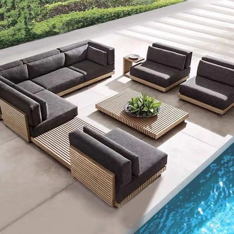 

Outdoor Solid Wood Sofa Villa Courtyard Garden Teak Outdoor Furniture Living Room