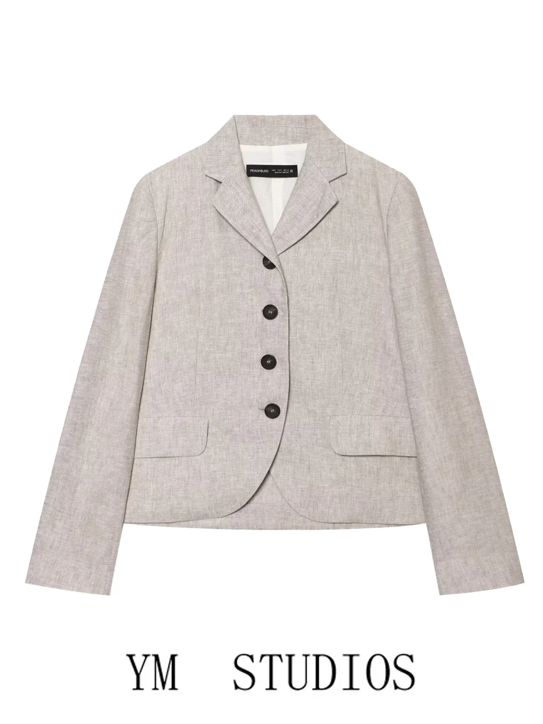 Simple Style Women's Linen Blend Suit Jacket Autumn Workwear Classic Preppy Professional Short Coat Long Sleeve Button Closure