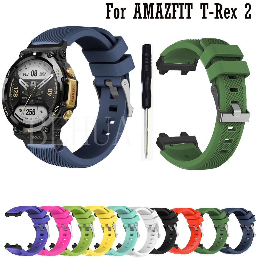 Soft Silicone WatchStrap For Huami Amazfit T-Rex 2 SmartWatch Accessories Wristband For Amazfit T-REX2 Strap Band Sport Bracelet