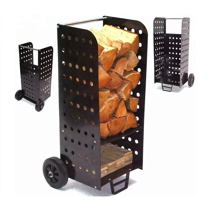 Heavy Duty Rolling Wood Carriage Cart Firewood Storage Wood Rack with Wheels for Outdoor Indoor