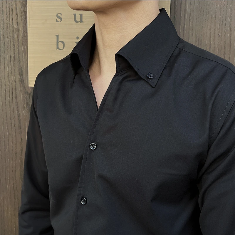 Men's Formal Dress Shirt, Korean Version Long-sleeved Solid Color Shirt with V-neck, British Slim-fit Business Casual Shirt.2024