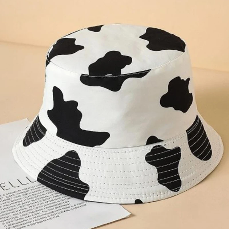 Cow Print Bucket Hat Foldable Cratoon Duck Fisherman Hats Women Me Spring Summer Panama Caps Fashion Sun Protection Cap