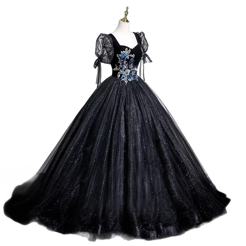 Vestido de noche, vestido esponjoso, actuación en solitario, disfraz de presentador, examen de arte vocal, vestido de canto para estudiantes, estilo largo, adelgazante