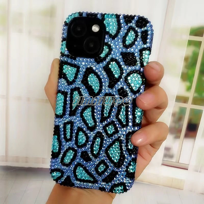 Crystal Leopard  iPhone 14 15 Protecter Case Mobile Decorative DIY Handmade Bling-bling Rhinestone Art Christmas Birthday Gift