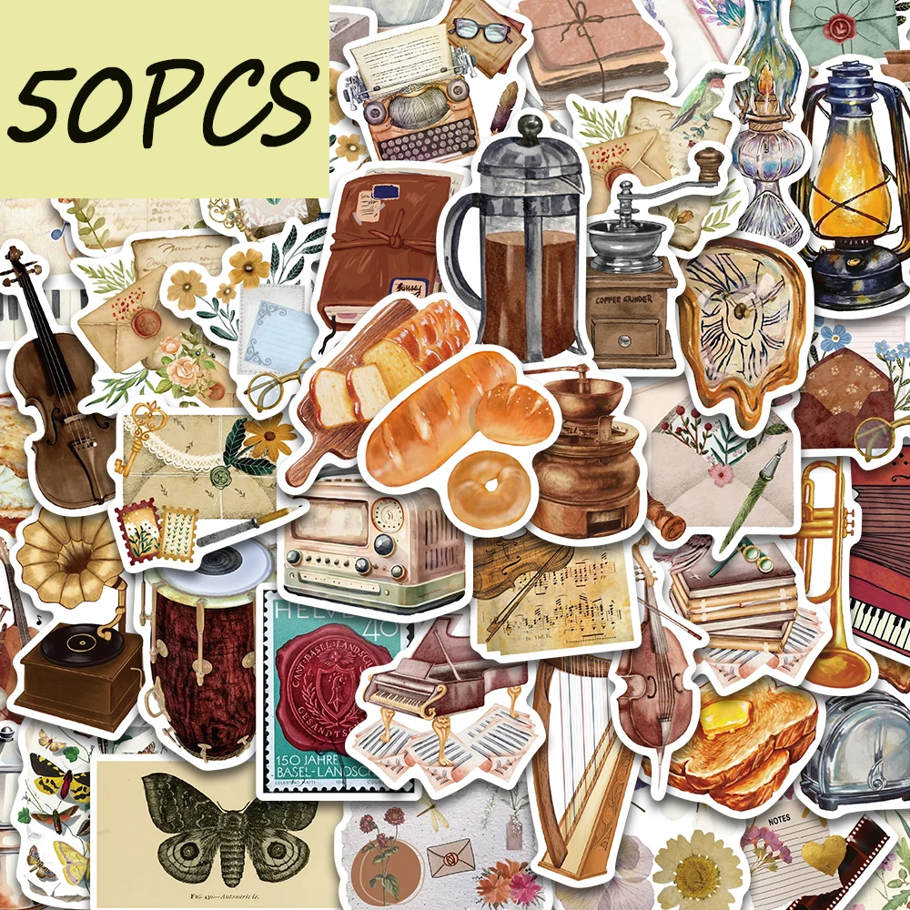 50 Stück Retro-Journal-Serie Aufkleber, Geeignet zur Dekoration von Handys, Notizbüchern, Helmen, Wasserfeste Sticker