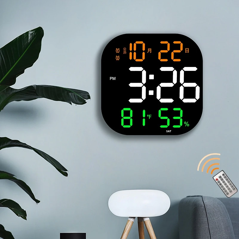 

Large Screen LED Digital Wall Clock Remote Control 10Levels Smart Brightness Clock Electronic Dual Alarm Clock Living Room Decor