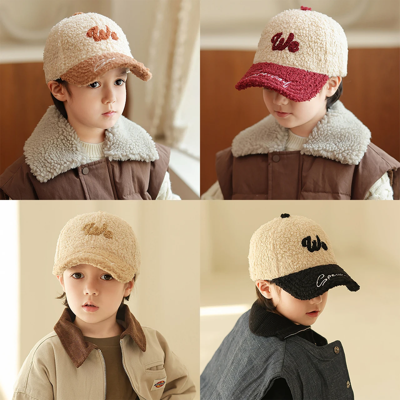 

Lamb Fleece Baseball Hat For Children Warm Duck Tongue Cap Winter Kids Sunshade Visors 2-10Year Boy Girl Embroidery Peaked Caps