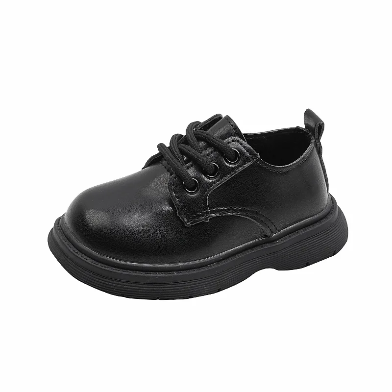 Children's Small Shoes 2024 Spring New Girls Simple British Children's Leather Shoes Lace-up Boys Single Shoes