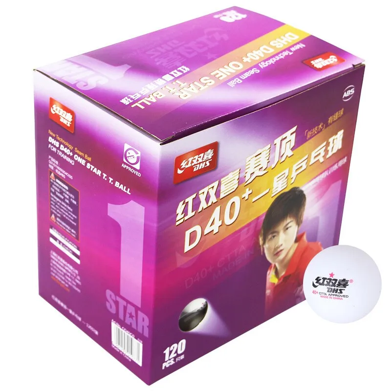 DHS Table Tennis Ball 120 Balls 1 Star D40+ Balls For Table Tennis Training ABS Seamed Poly Plastic Ping Pong Balls