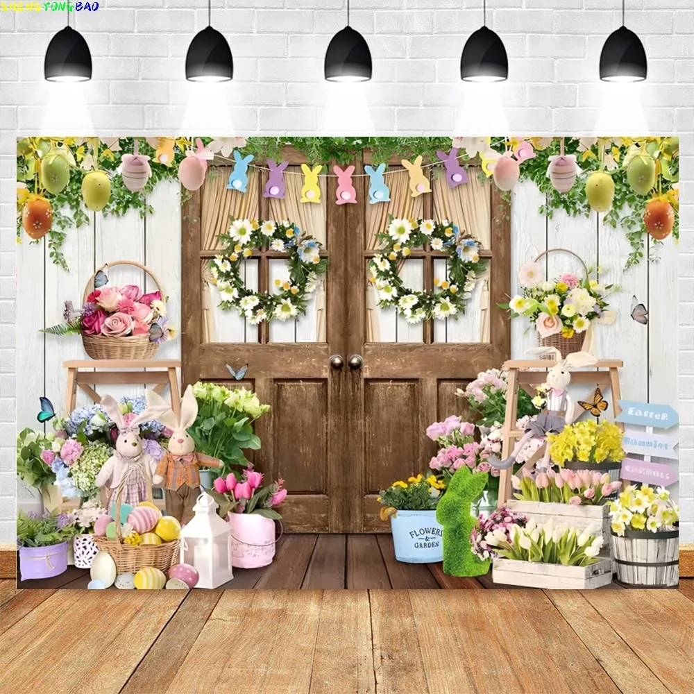 เต็นท์ในร่มเด็กวันเกิดการถ่ายภาพฉากหลัง Props Happy Easter Day กระต่ายผีเสื้อไข่ดอกไม้ภาพพื้นหลัง YN-01