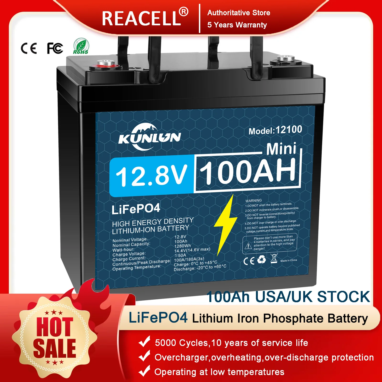 

12.8V LiFePO4 Battery 120Ah/100Ah/60Ah/30Ah 12V Lithium Iron Phosphate Batteries Pack 5000 Cycles RV Cart Boat Solar Battery