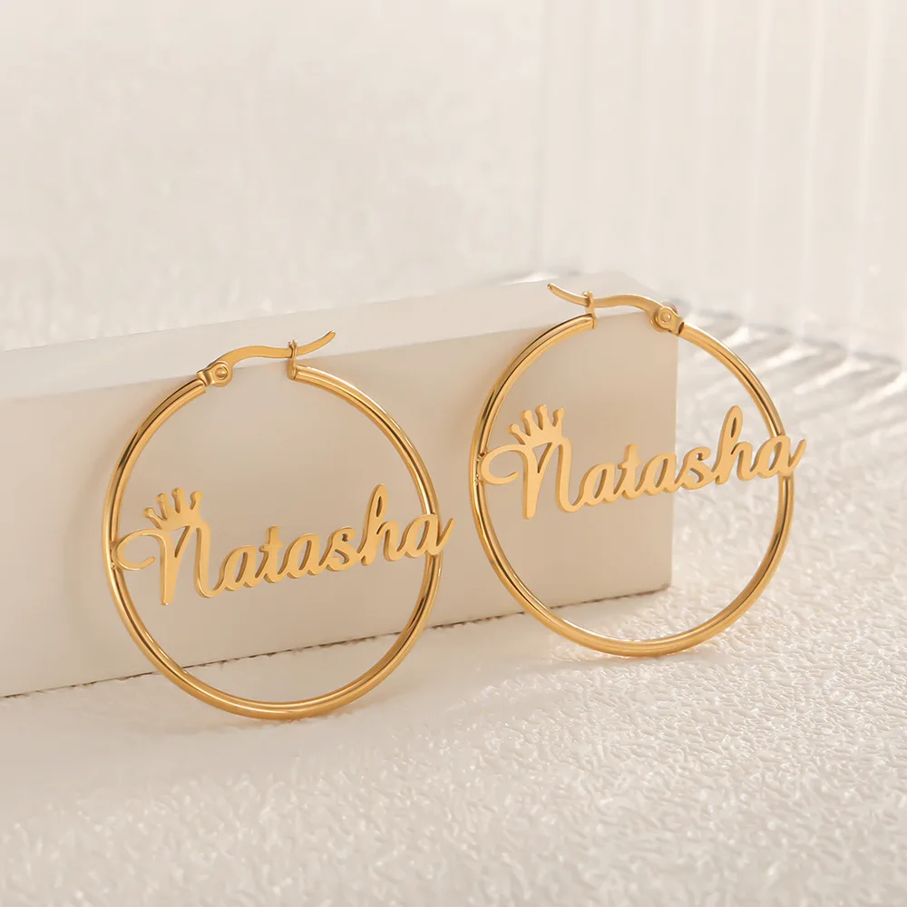 Custom Earrings Women Gold Name Earrings Personalized Small Stainless Steel Hoop Earrings Luxury Designer Jewelry Birthday Gift