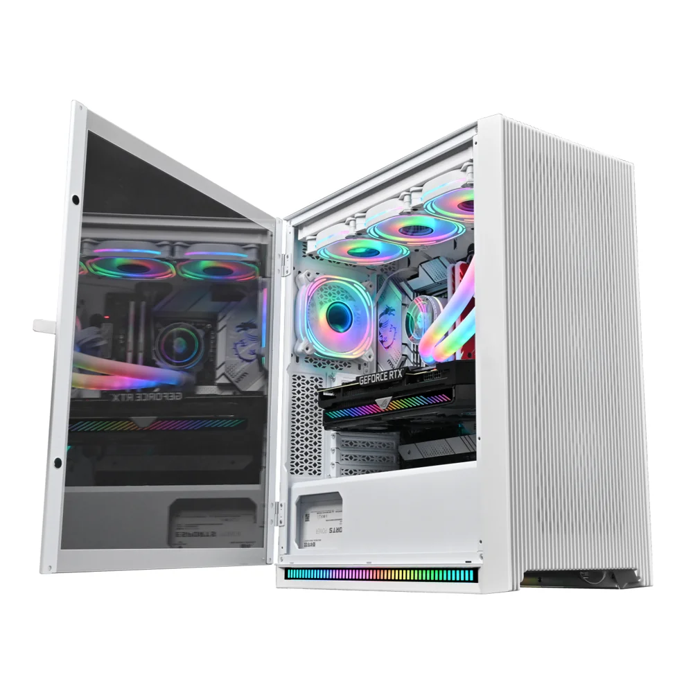 حافظة كمبيوتر شبكية من الزجاج المقسى متوسطة البرج ATX مع باب مفتوح بمفصلات #4