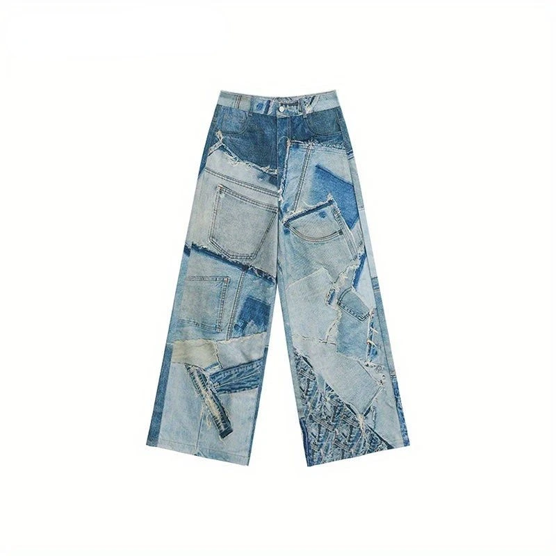 American hip-hop uomo e donna street trend jeans a gamba dritta lavati personalizzati coppia autunnale pantaloni casual retrò larghi y2k