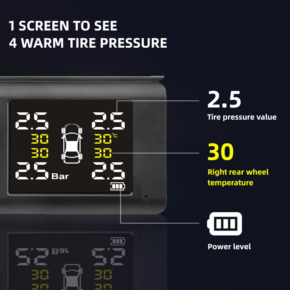 E-ACE K46 العالمي TPMS سيارة لاسلكية ضغط الإطارات 4 أجهزة استشعار عرض الشمسية الذكية ضغط الإطارات نظام مراقبة إنذار السيارات