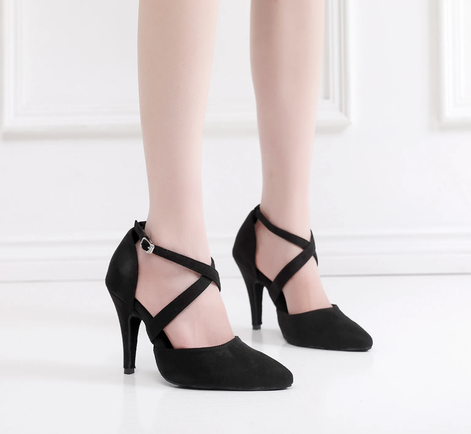 Woman Balck Dance Shoes Girls High Heels Suede Rubber Salsa Jazz Latin Lace Up Dancing Sheos 6-11cm