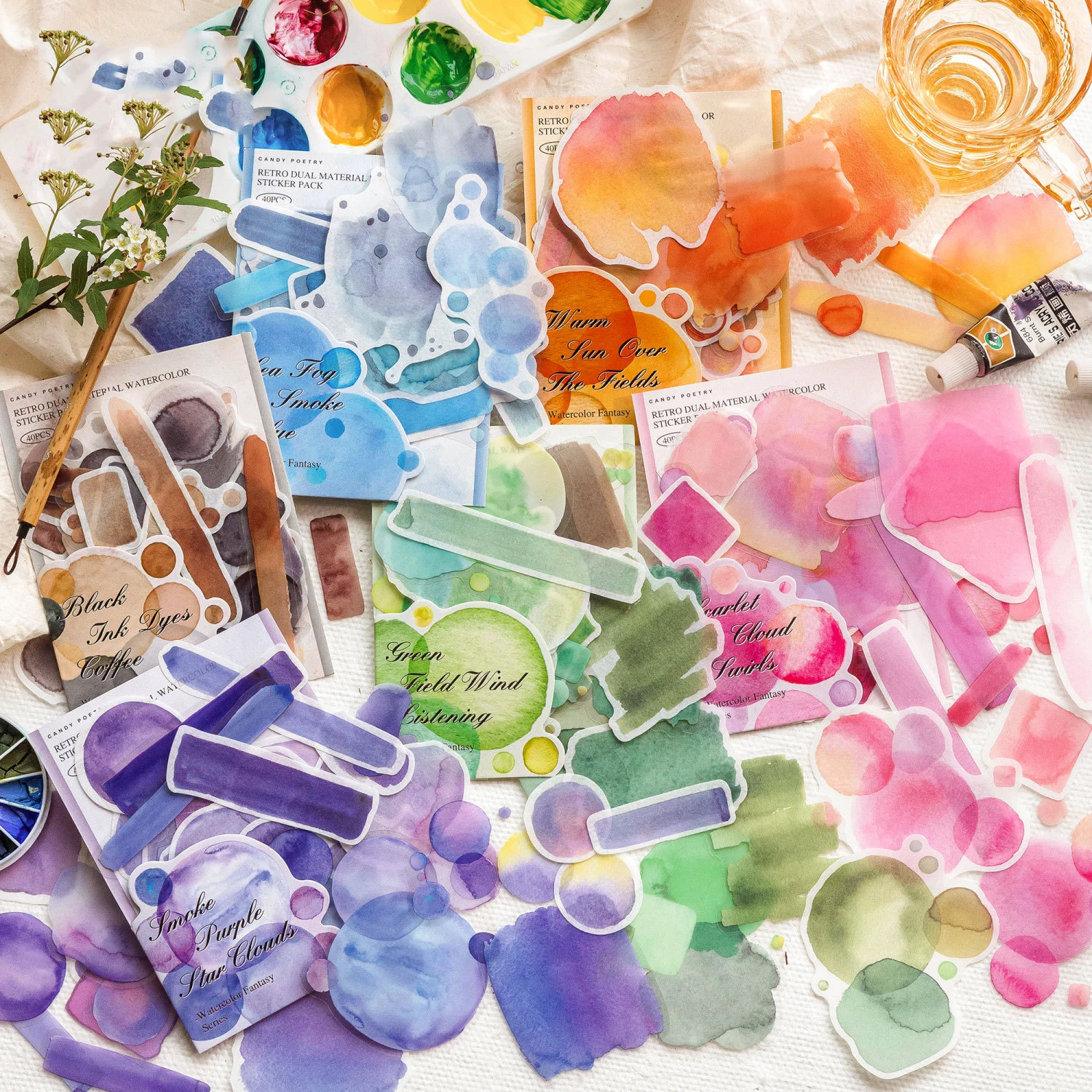 Watercolor Fantasy Series Vintage Colorful Smudge Landscape Sticker Creative DIY Journal Material Collage Stationery