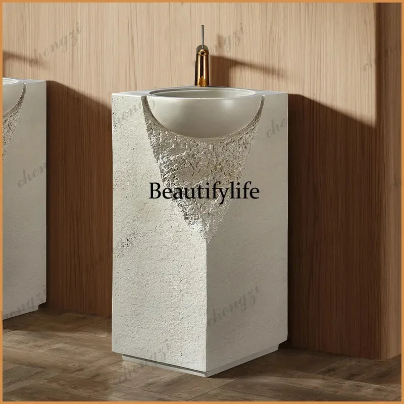 K153  wabi-sabi style outdoor column basin floor-to-ceiling art creative vertical wash basin toilet column washstand
