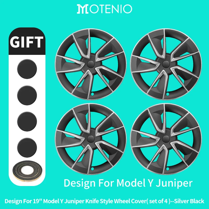 4 stuks 19 inch messtijl wieldoppen voor nieuwe Tesla Model Y 2025-2026 Juniper, volledige velgdekkingen, vervangingsaccessoires.