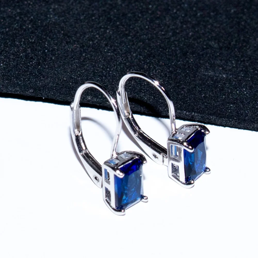 

5mm Created Nano Sapphire 925 Sterling Silver AAA Cubic Zirconia Square Hollow Drop Earrings