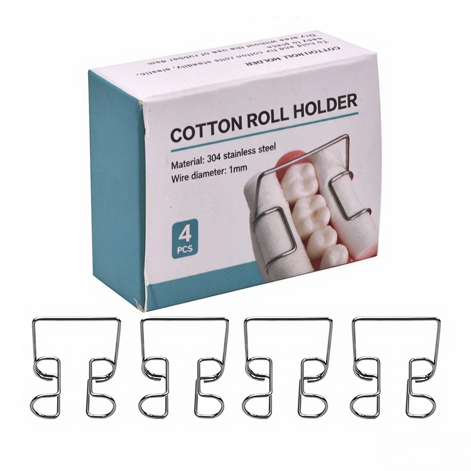5 Boxes=20pcs Dental Cotton Roll Holder Stainless Steel Cotton Roll Forceps Oral Cotton Roll Fixing Clamp Autoclavable