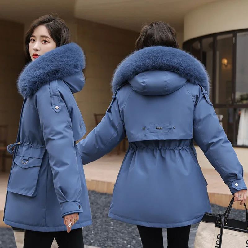 2024 New Women Padded Winter Jacket Female One Coat Three Dresses Parkas Outwear Waist Tightening Plush Adding Overcoat