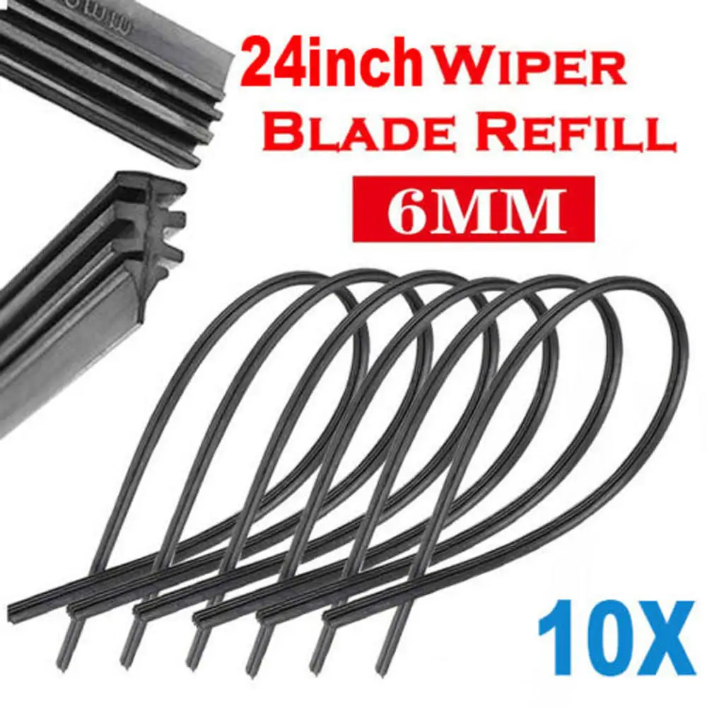 

10Pcs 24" Car Auto Vehicle Soft Refills For Window Wiper Blades Insert Rubber Refills Car Accessory Windshield Strip Replacement