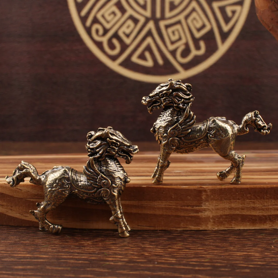1/2Pcs Ornament Collection Antique Retro Old Zodiac Horse Copper Crafts Brass Pegasus Living Room Ornament