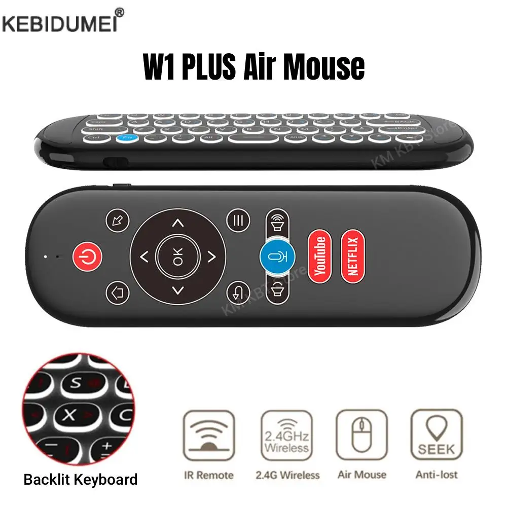 W1 PLUS Air Mouse Remote Control 2.4G RF Wireless Mini Keyboard Smart Gyroscope Keyboard Rechargeable for Android TV Box