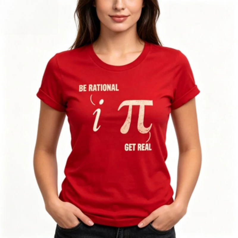 Ladies Soft Cotton O‑Neck Tee Funny Mathematics Slogan Pi Symbol Distressed Print Short‑sleeve Student Daily‑wear T‑shirt
