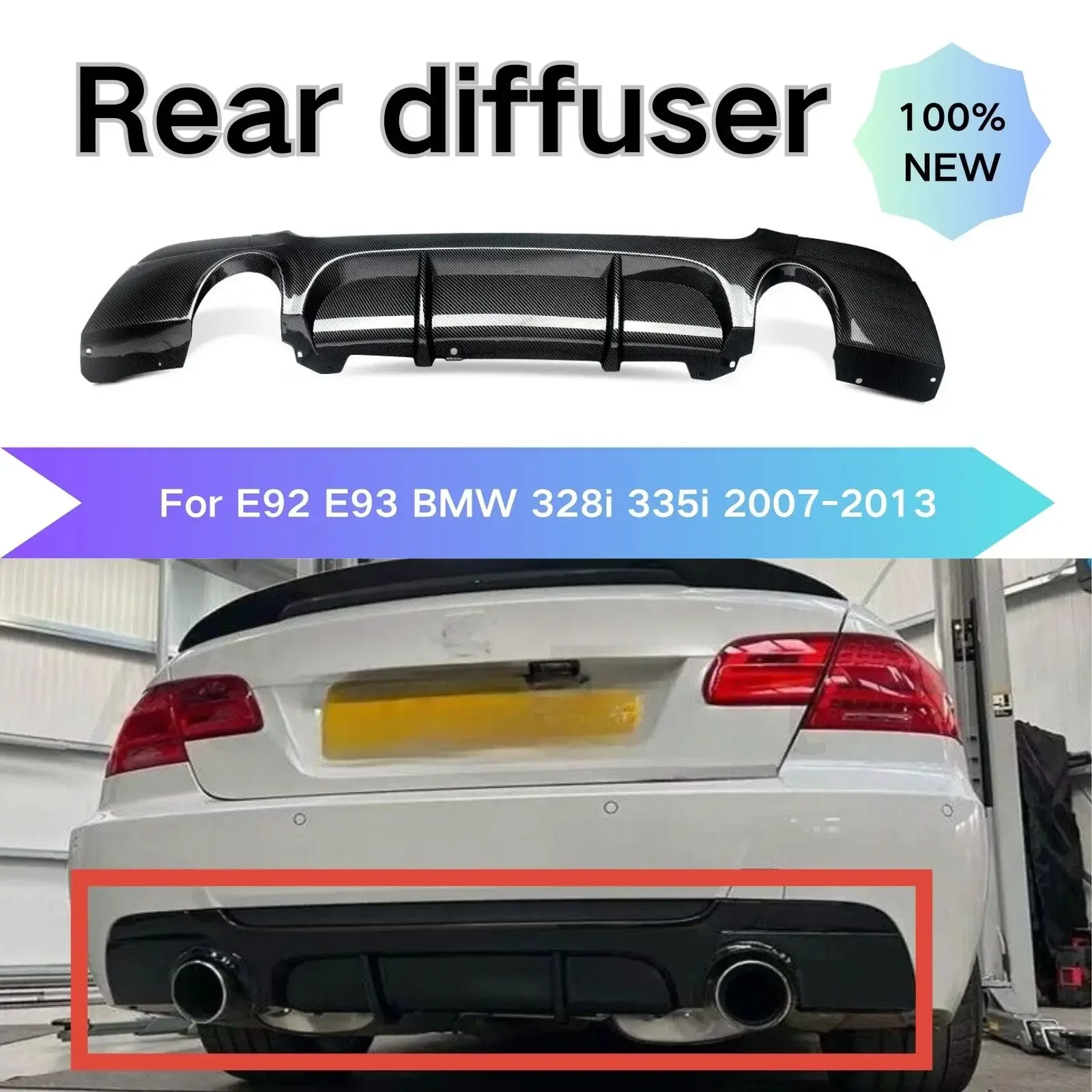 

For E92 E93 BMW 328i 335i 2007-2013 Rear Diffuser Car Rear Bumper Spoiler Splitter Exterior Protector Decoration Modification