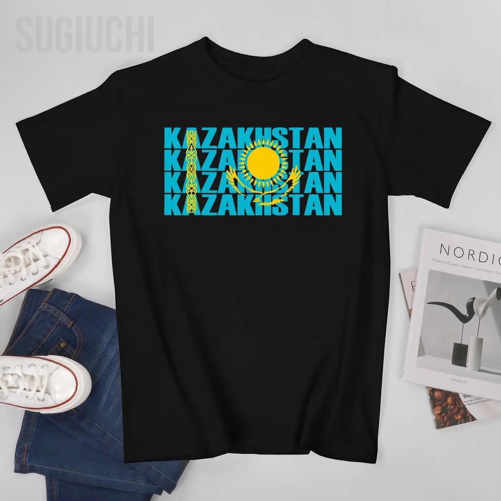 Unisex Men Kazakhstan Kazakh Flag Tshirt Tees T Shirts Women Boys 100% Cotton T-Shirt