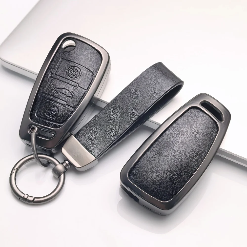 Zinc Alloy Leather Key Case Cover Shell for Audi A4 B7 A6 C6 4f 8v A3 8p A1 A3 Accessories Remote Key Holder 3 Button Jacket