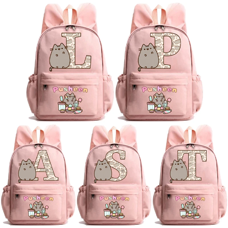 New Pusheen Girls School Backpack Kawaii Cartoon Letter Printed School Bag Large-capacity Children Backpack Kids School Supplies