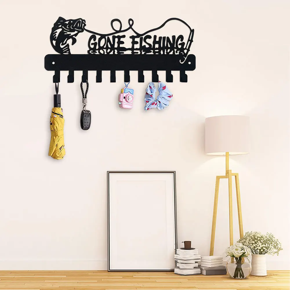 1pc Key Holder with Cute Fish Design, 1pc Metal Art Deco Style Wall Hanging Key Storage Rack with Hooks, Space Saving Organizer