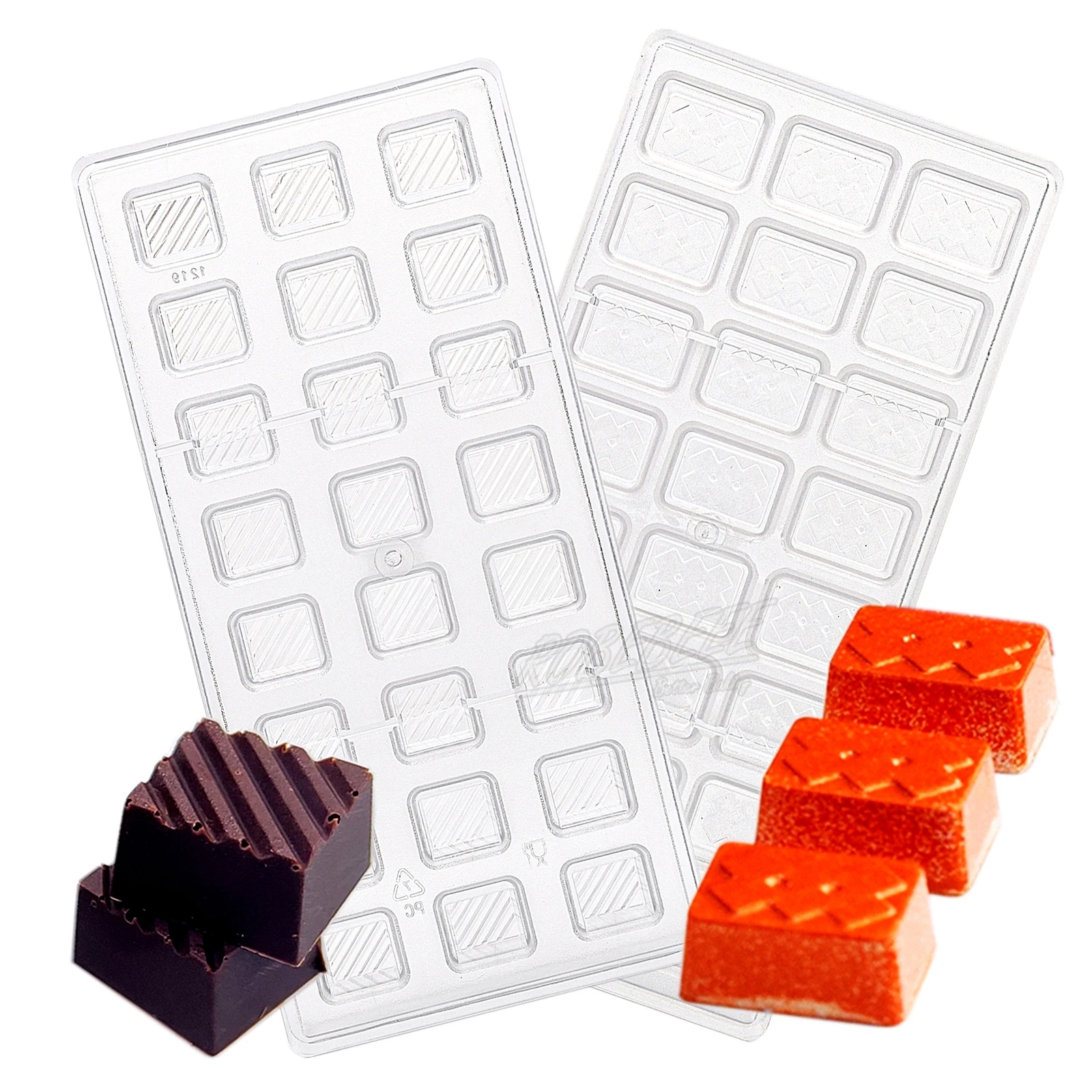 

2 Designs 24 Cavities Patterned Rectangle Cube Clear Chocolate Mold Candy Maker Ice Cube Molds Sugarcraft Molding DIY Gadgets