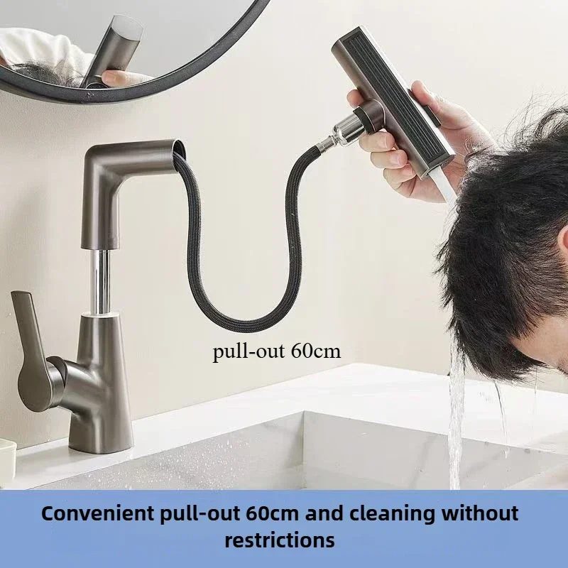 

Basin Faucets Hot and cold faucet copper white bathroom washbasin lifting and pulling rotating lifting faucet