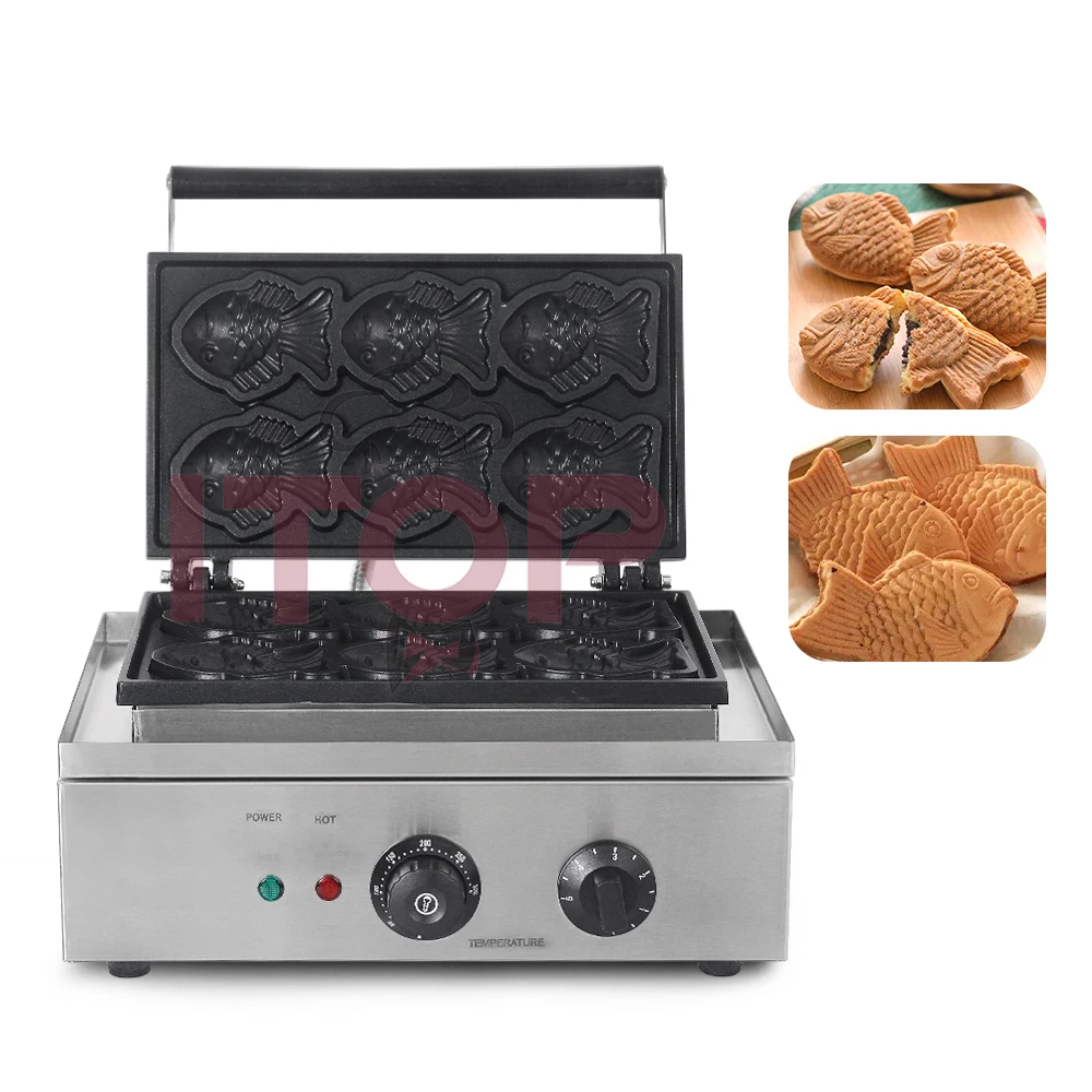 ITOP Taiyaki Machine 6 Pcs Fish Waffle Maker Fish-Shaped 1500W Non-stick Coating Bakeware Commercial Snack Machine