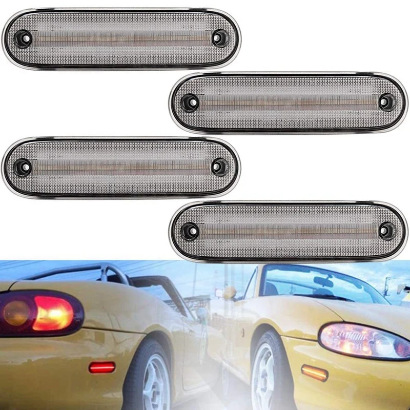 4Pcs/Set LED Side Marker Light Clear Lens Front Rear Turn Signal Lights Blinker Lamp for MX-5 MX5 MIATA 1990-2005-AT35