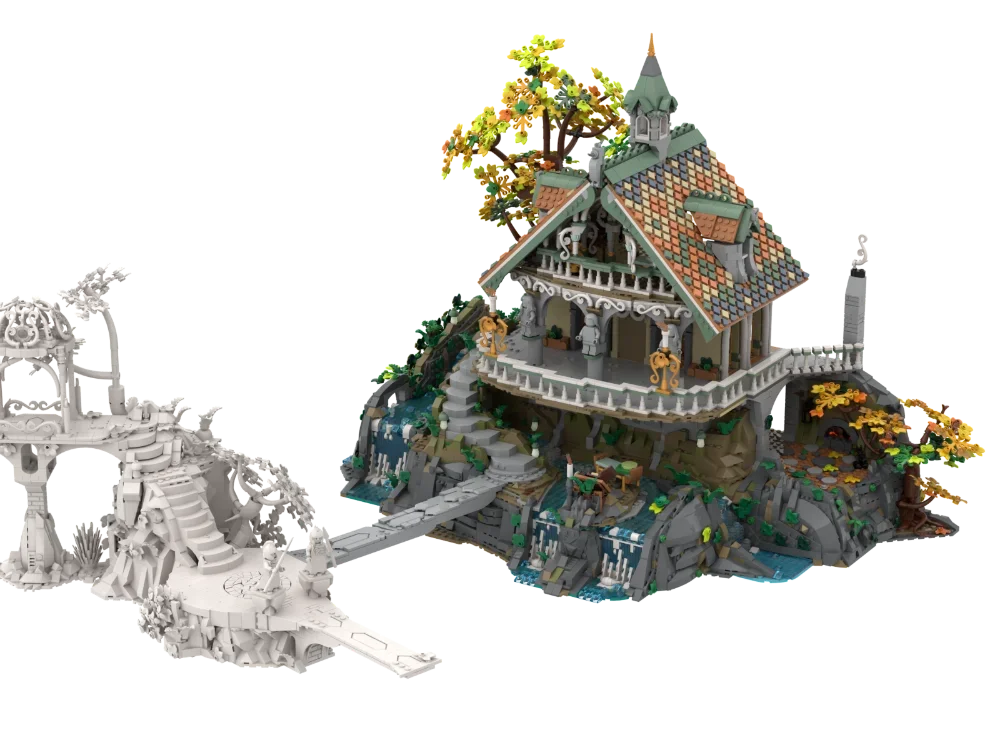 Rivendell House Castle Extension And Mountain Base Architecture Moc Building Blocks Model Assembly Toys Festival Christmas Gifts