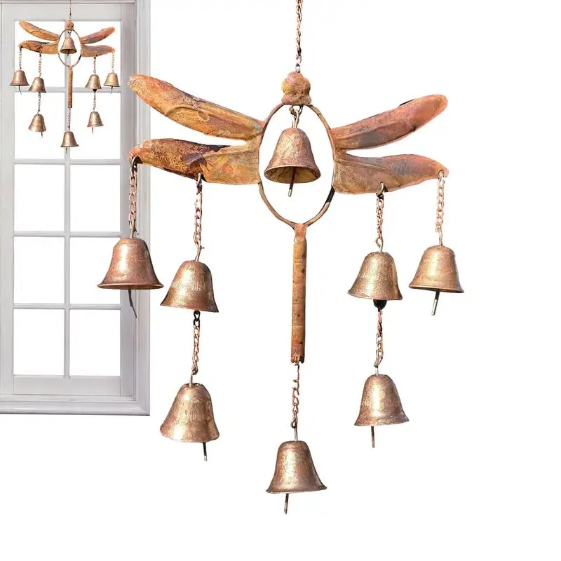 Dragonfly Wind Chimes Ancient Unique Outdoors Metal Wind Chimes Dragonfly Outdoor Decoration with Eight Bells for Windows