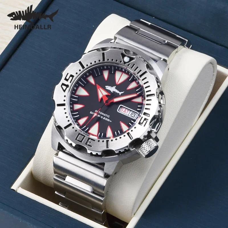 Heimdallr V2 Red Monster Uhr PVD Schwarz NH36 Automatische mechanische Taucheruhren C3 Leuchtende Edelstahl Herren Armbanduhr 20Bar