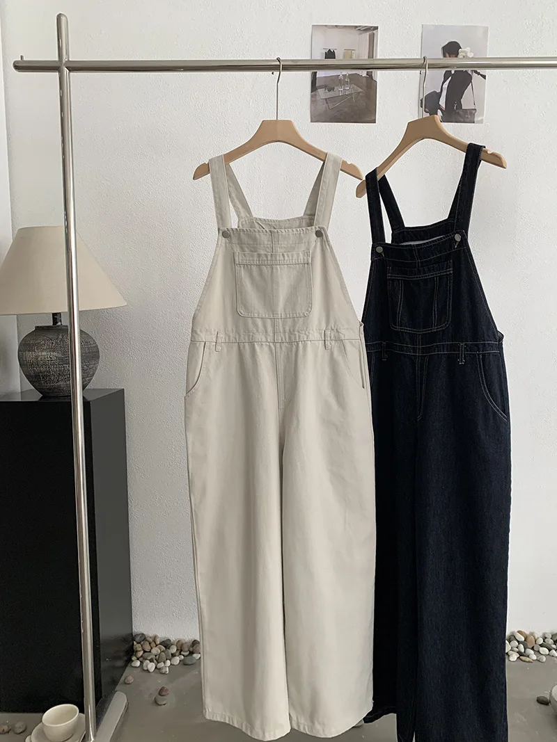 

Korean Women's Denim Jumpsuit Casual Fashion Simple Suspender Jeans Spring New Solid Color Straight Leg Female Overalls