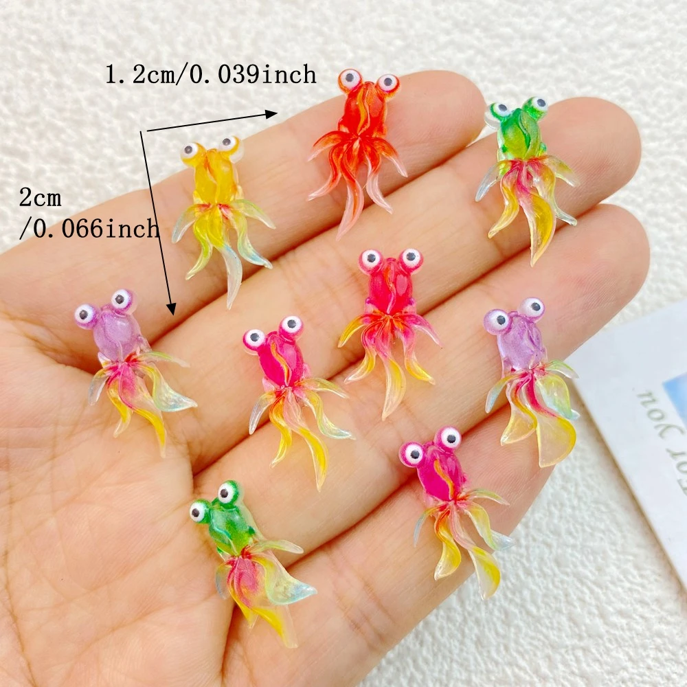 20Pcs New Cute Resin Mini Cartoon Colorful Little Goldfish Flat Back Manicure Parts Embellishments For Hair Bows Accessories