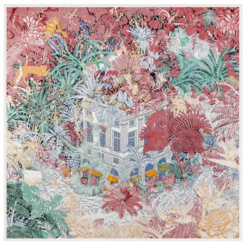 POBING foulard en soie femmes grands châles jardin Secret imprimé étoles carré Bandana luxe Foulard Hijab écharpe femme Foulards 130CM