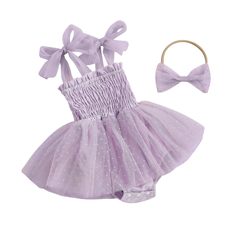 Newborn Infant Baby Girl Summer Clothes 3 6 12 18 Months Tie-up Suspender Romper Dress 2Pcs Outfits