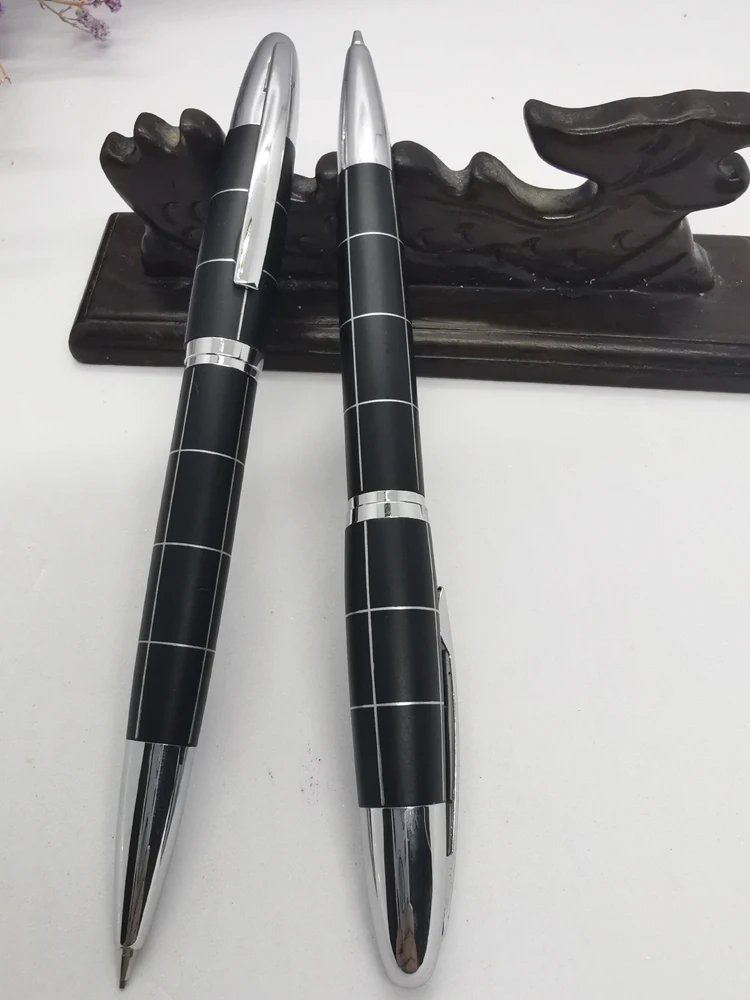 ACMECN Black Checker Metal Pens Plating Silver Trim Twist Retractable 0.7mm Mechanical Lead Pencils